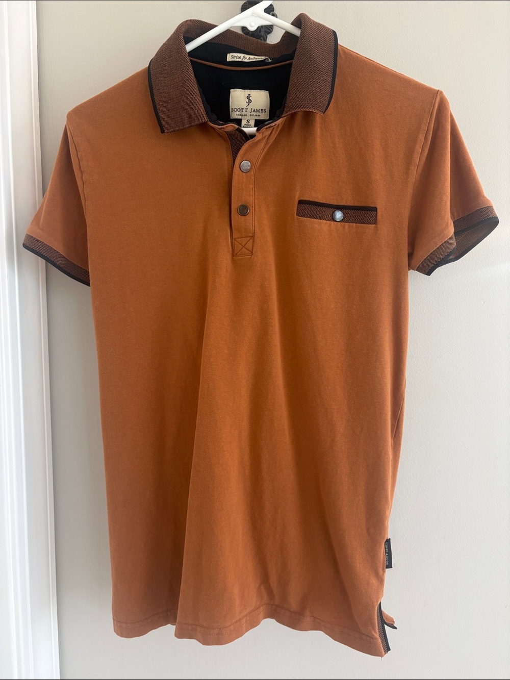 Scott James Sienna/Rust Short Sleeve Contrast Trim Polo Shirt Size Small